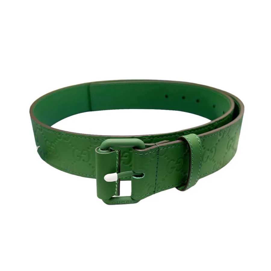 Gucci Men's Square Buckle Belt In Green/Black Rubber-Effect GG Leather With Green/Black Hardware 40mm
