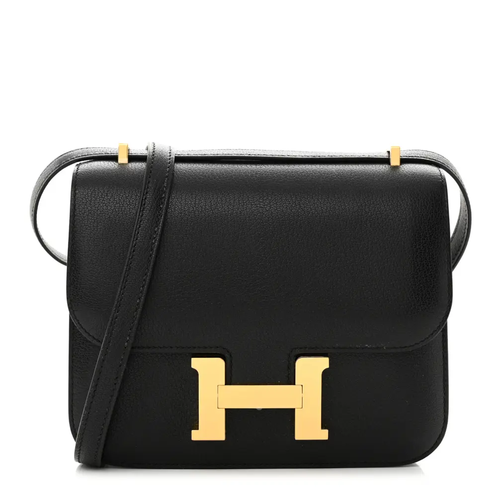 Hermès Constance 18 Preto Couro Chèvre Mysore Hardware Rosa