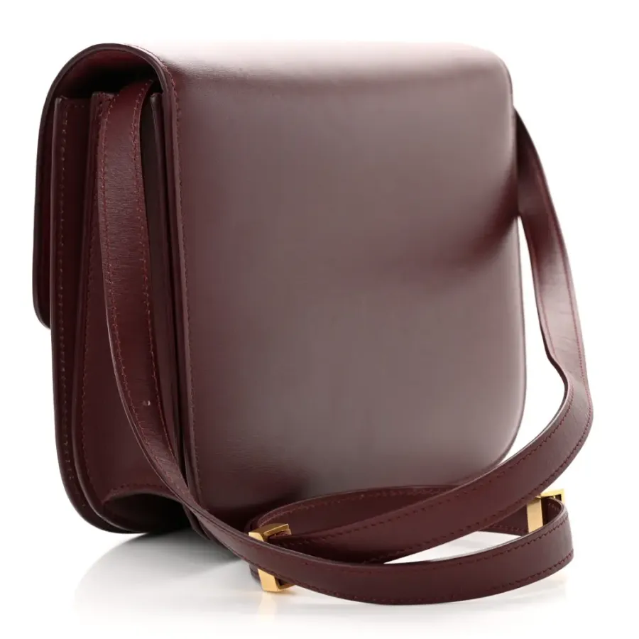 Celine Medium Classic Box Flap Bag Burgundy Box Calfskin Leather Gold Hardware
