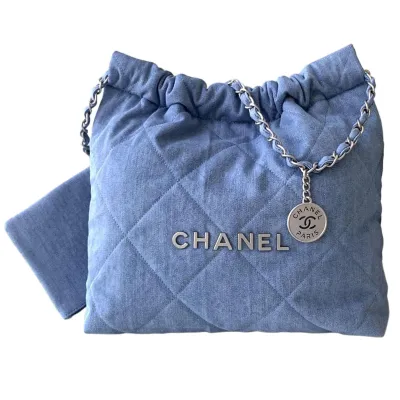 Chanel 22bags Denim Light Blue / Light Pink Shoulder Bags