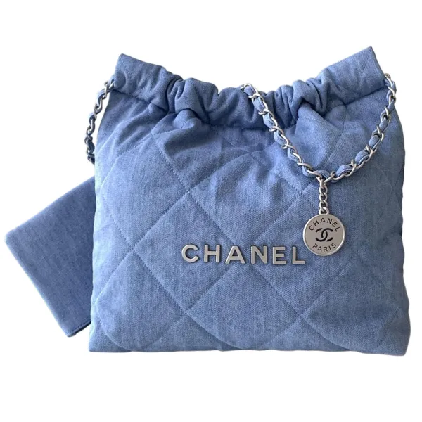 Chanel 22bags Denim Light Blue / Light Pink Shoulder Bags