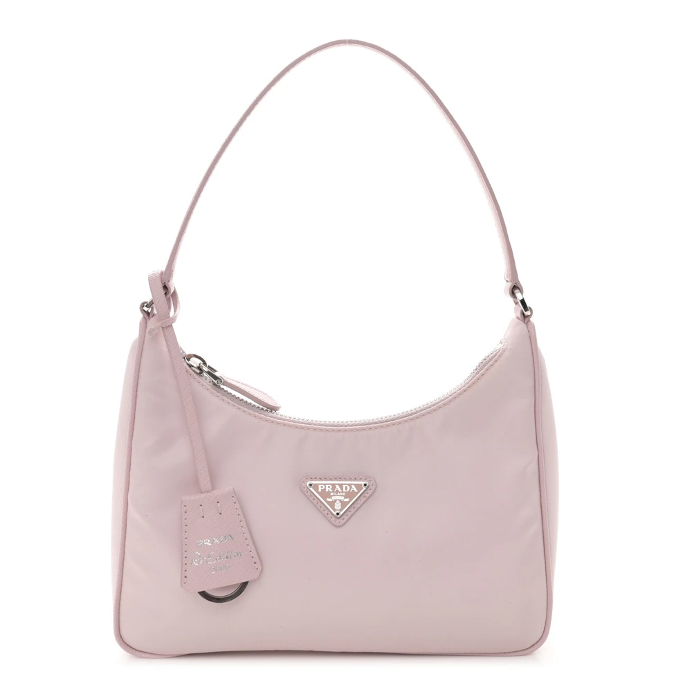 Prada Mini Re-Edition 2005 Bag Alabastro Re-Nylon & Couro Saffiano Hardware Prateado