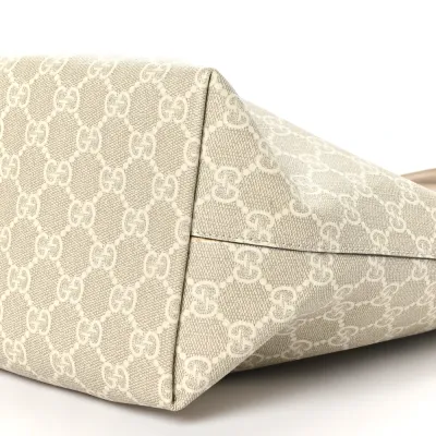 Gucci Medium Ophidia Shopping Tote Beige / Mystic White / Oatmeal GG Supreme Monogram Coated Canvas & Textured Dollar Calfskin Leather Gold Hardware