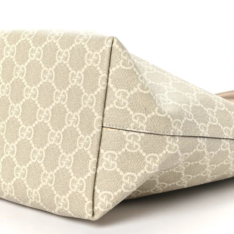 Gucci Medium Ophidia Shopping Tote Beige / Mystic White / Oatmeal GG Supreme Monogram Coated Canvas & Textured Dollar Calfskin Leather Gold Hardware