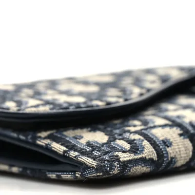 Dior Small Saddle Long Wallet With Chain Blue Oblique Canvas Brass Hardware