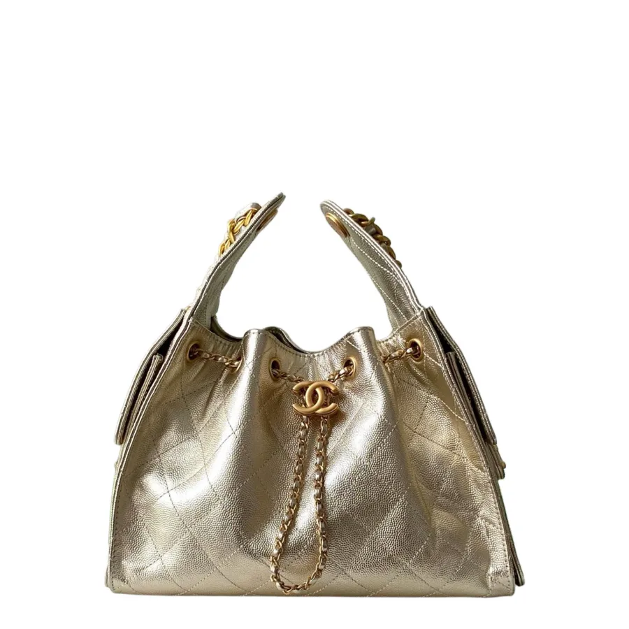 Chanel Gold Quilted Grained Leather Shoulder Bags