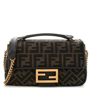 Fendi FF 1974 Midi Chain Baguette Tobacco/Moro Jacquard Fabric Aged Gold Hardware
