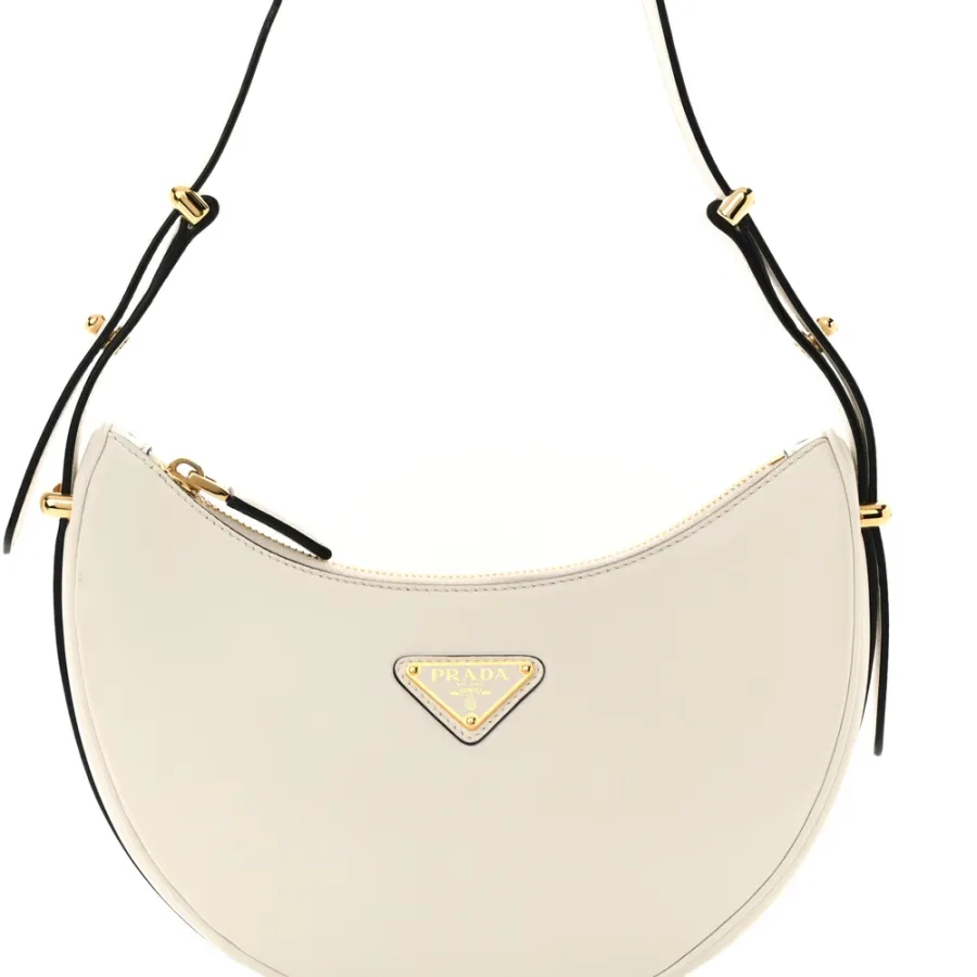 Prada Medium Arque Shoulder Bag White Soft Calfskin Leather Gold Hardware