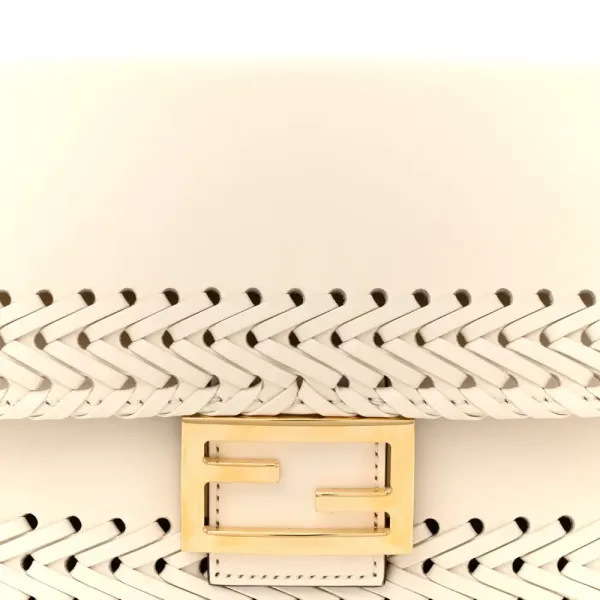 Fendi Ceylon Woven Baguette White Ice King Vitello Leather Gold Hardware - Image 8