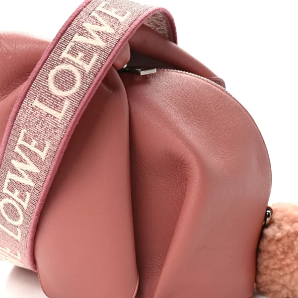 Loewe Bunny Shoulder Bag Small Peach Bloom Calfskin Leather & Shearling Silver Hardware - Image 9