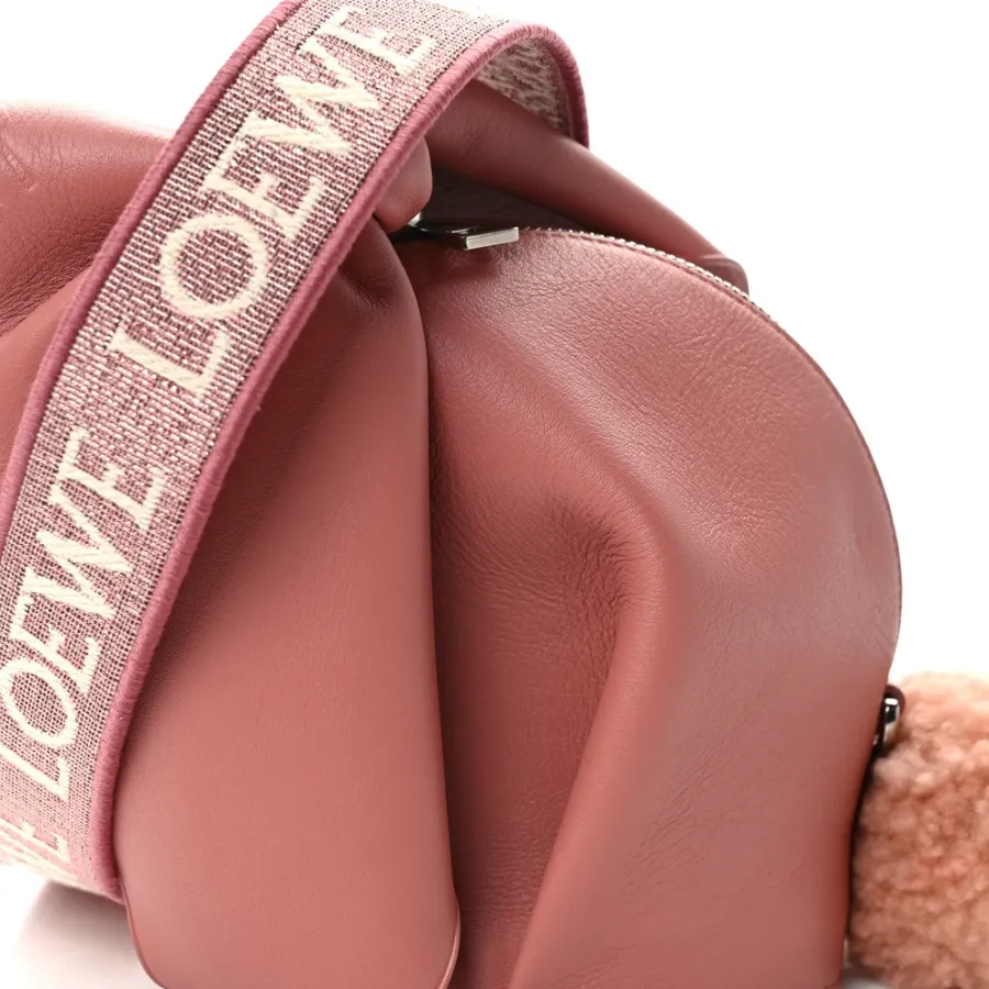 Loewe Bunny Shoulder Bag Small Peach Bloom Calfskin Leather & Shearling Silver Hardware