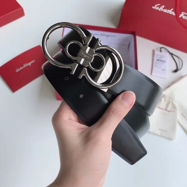 Ferragamo Men's Double Gancini Buckle Reversible Belt In Black/Brown/Coffee Calfskin With Gold/Silver/Black Hardware 35mm - Image 8