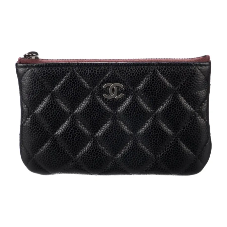 Chanel Medium Interlocking CC Logo Wallet Black Quilted Caviar Leather Silver Hardware