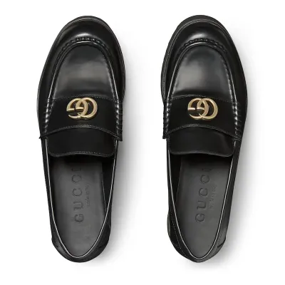 Gucci black double G slope heel loafers