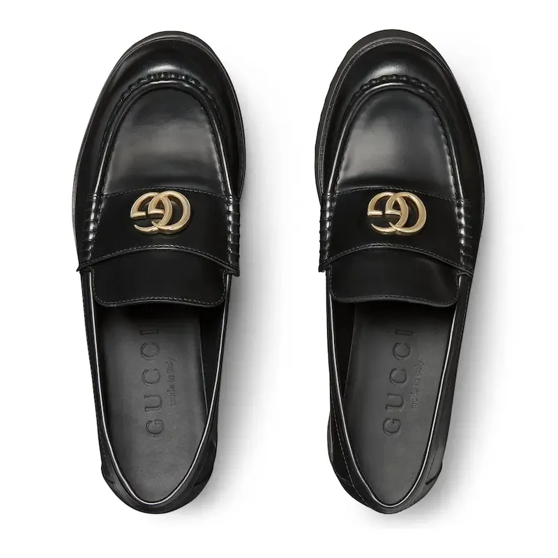 Gucci black double G slope heel loafers