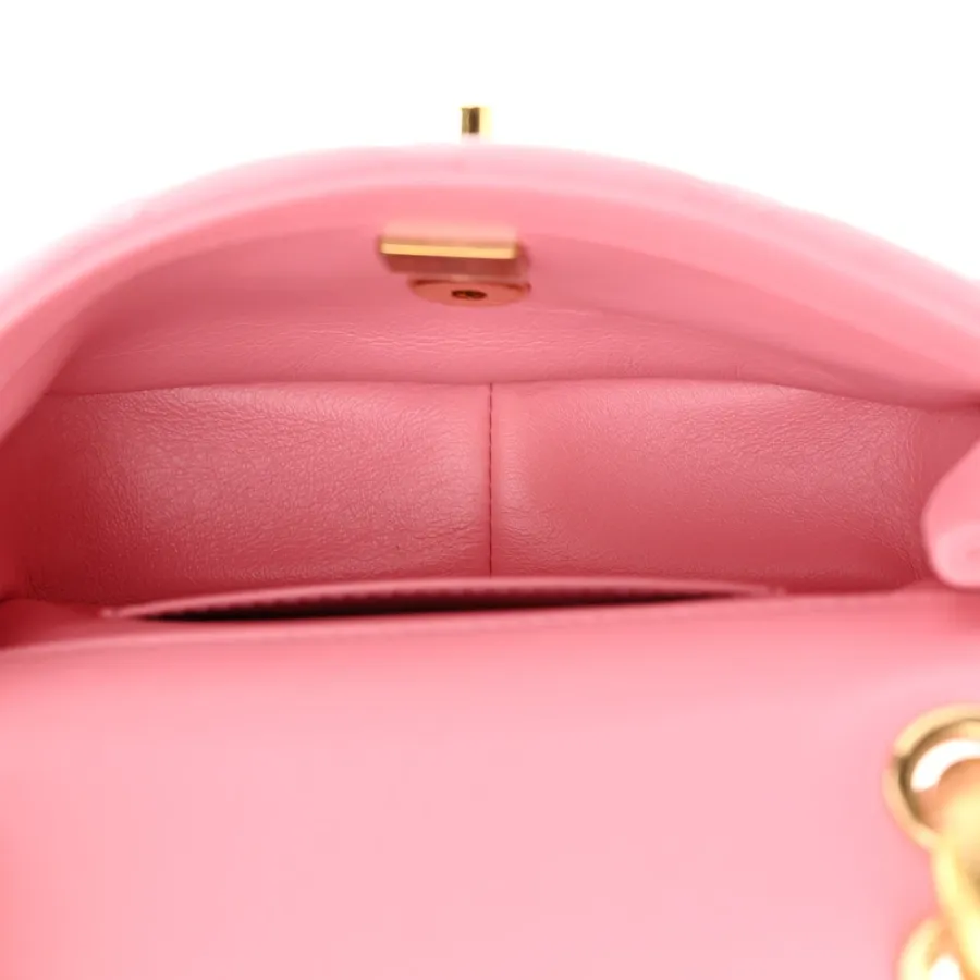 Chanel Wenge Wood Square Mini Pink Quilted Lambskin Leather Aged Gold Hardware