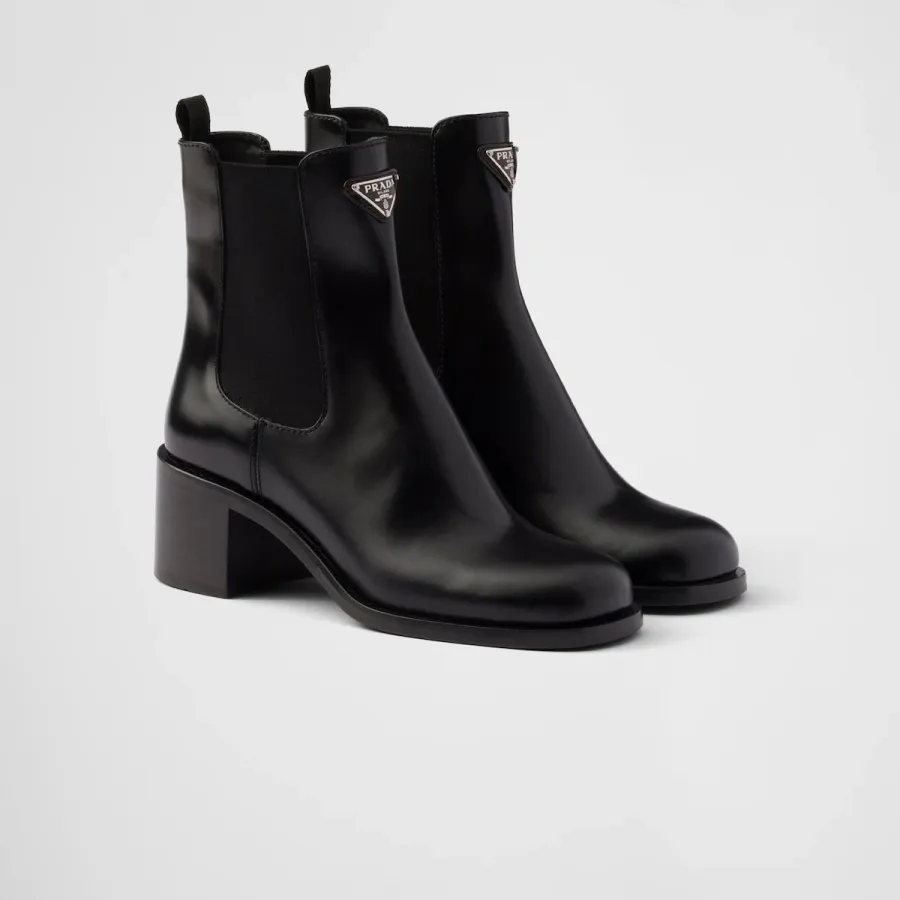 PRADA Black shiny leather ankle boots