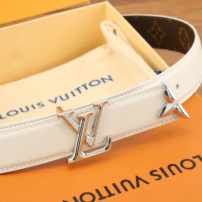 Louis Vuitton Women's Pretty LV Reversible Belt In White/Black Calfskin And Monogram Canvas With Gold/Silver/Black Hardware 30mm