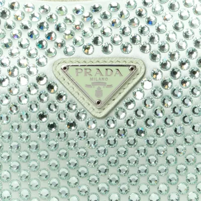 Prada Mini Re-Edition 2000 Bag Acqua Satin & Crystal