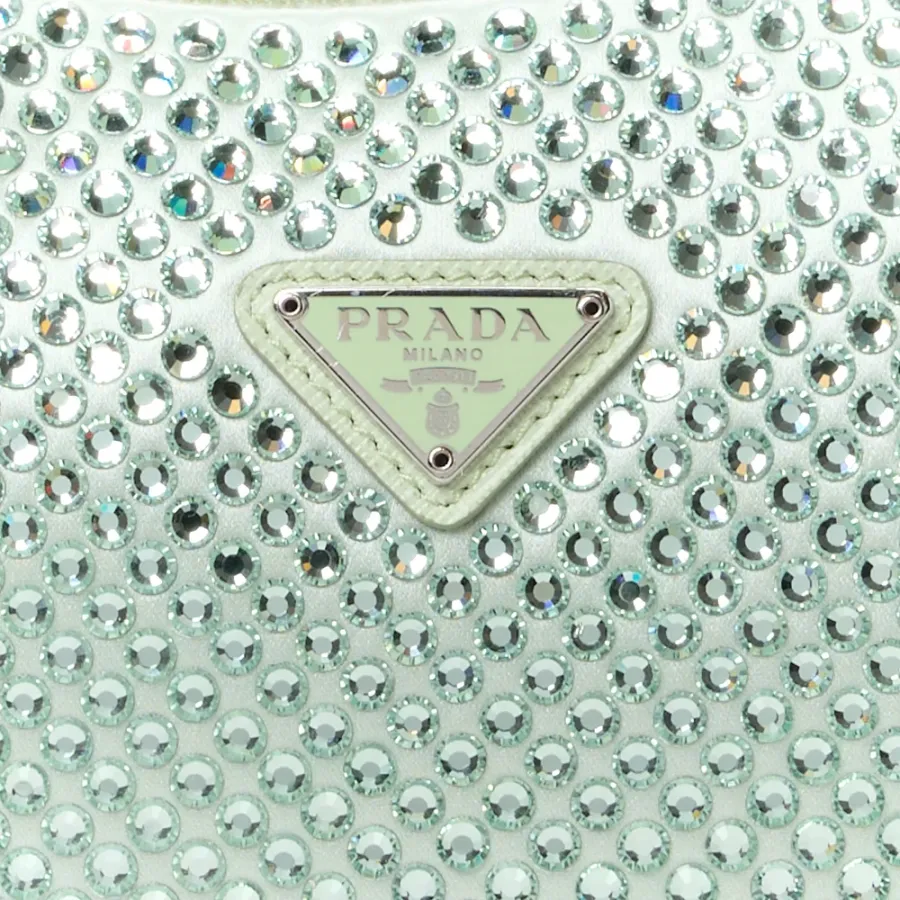 Prada Mini Re-Edition 2000 Bag Acqua Satin & Crystal