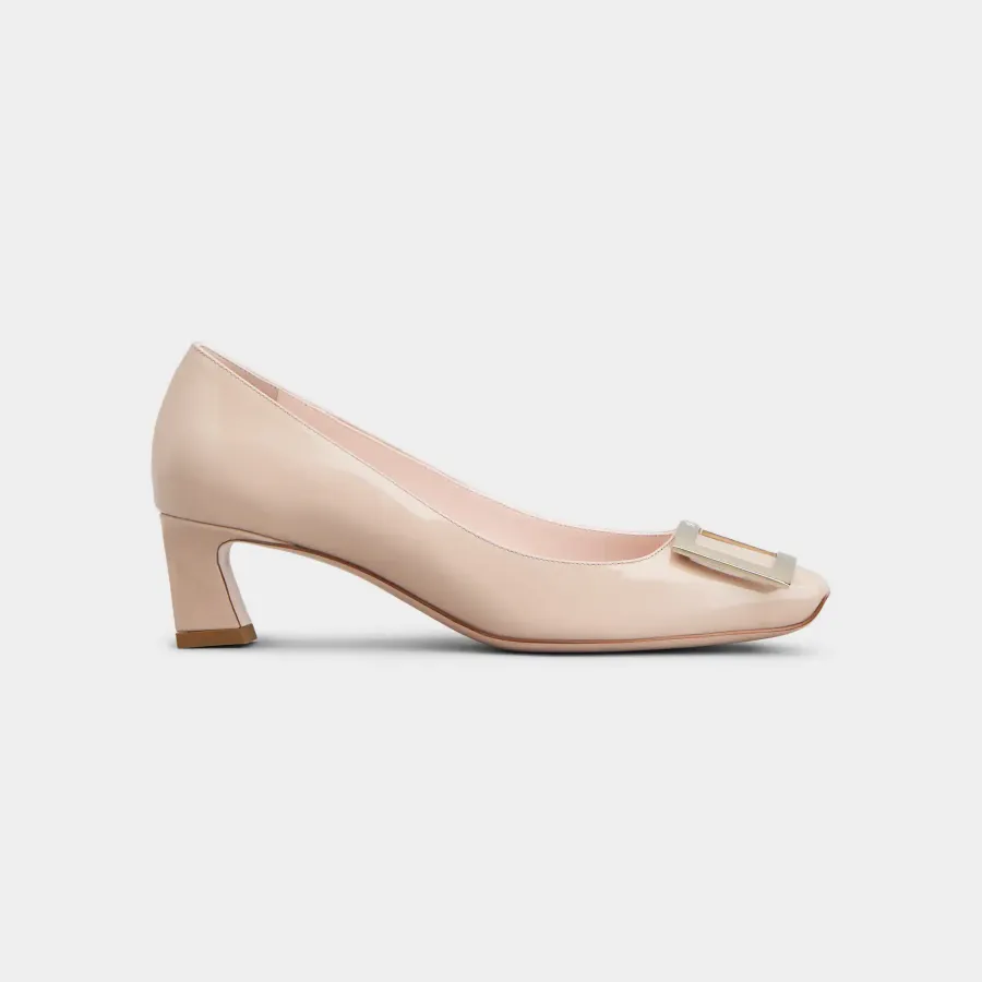 Roger Vivier Trompette Pumps High Heels In Pink Patent Leather With Metal Buckle (Heel Height 4.5cm)