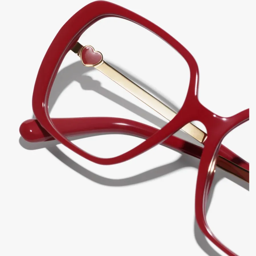 CHANEL square frame glasses red gold color size 54口18-145