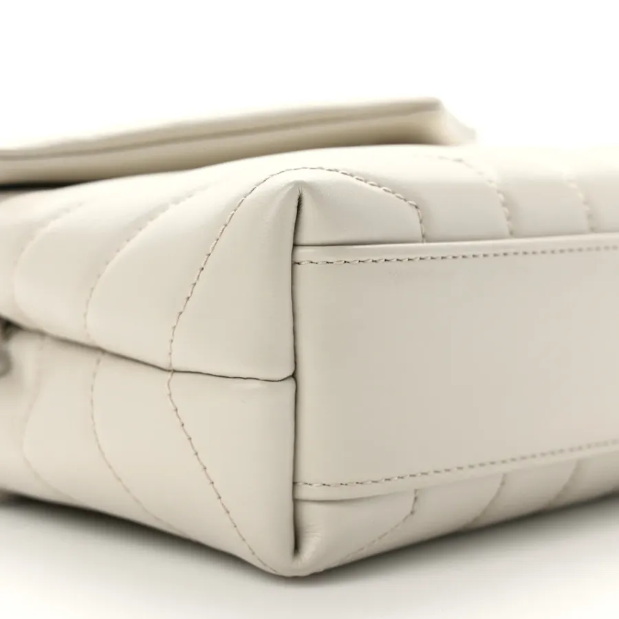 Saint Laurent Mini Loulou Crossbody Bag Crema Soft Y-Quilted Monogram Calfskin Leather Silver Hardware