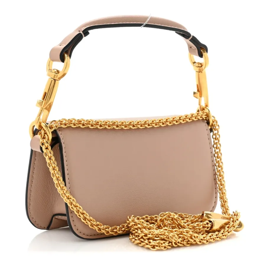 Valentino Garavani Micro VLogo Locò Shoulder Bag Poudre Calfskin Leather Gold Hardware