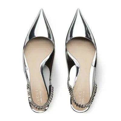Gucci silvery patent leather pointed heels high heels shoes Rear lace up high heels