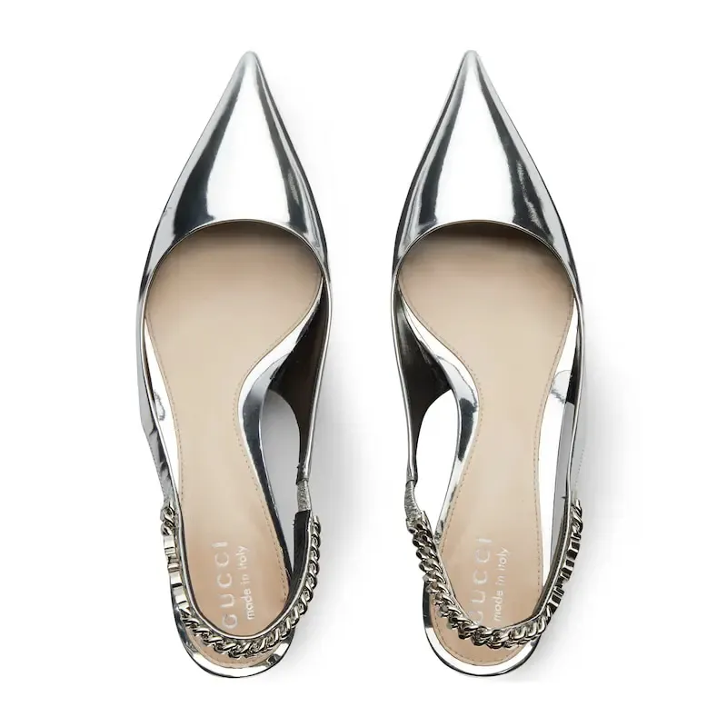 Gucci silvery patent leather pointed heels high heels shoes Rear lace up high heels
