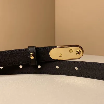 Fendi Women's O Lock Buckle Belt In Black Calfskin With Gold Hardware 20mm