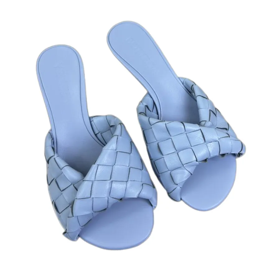 Bottega Veneta Blink Mule In Blue Intrecciato Leather Kitten Heel Mule (Heel Height 4.5cm)