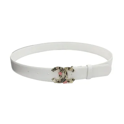 Chanel Women's Decorative CC Buckle Belt In White/Black/Red/Burgundy Calfskin With Gold Hardware 30mm