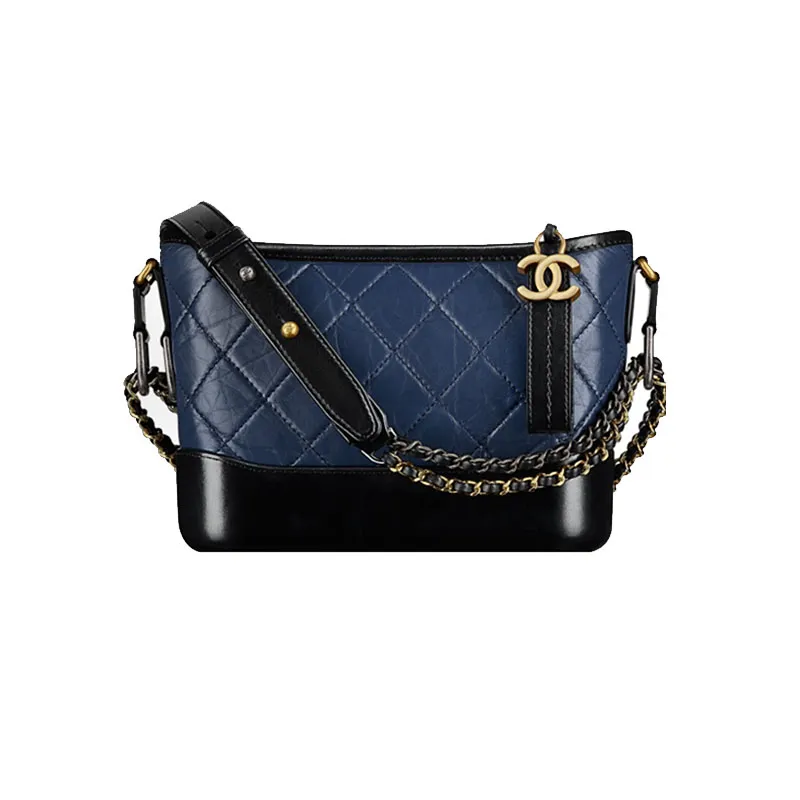 Chanel Navy blue with black Bag Quilted Calfskin Leather Shoulder Bags Crossbody Bags