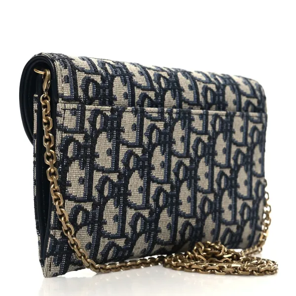 Dior Small Saddle Long Wallet With Chain Blue Oblique Canvas Brass Hardware - Image 3