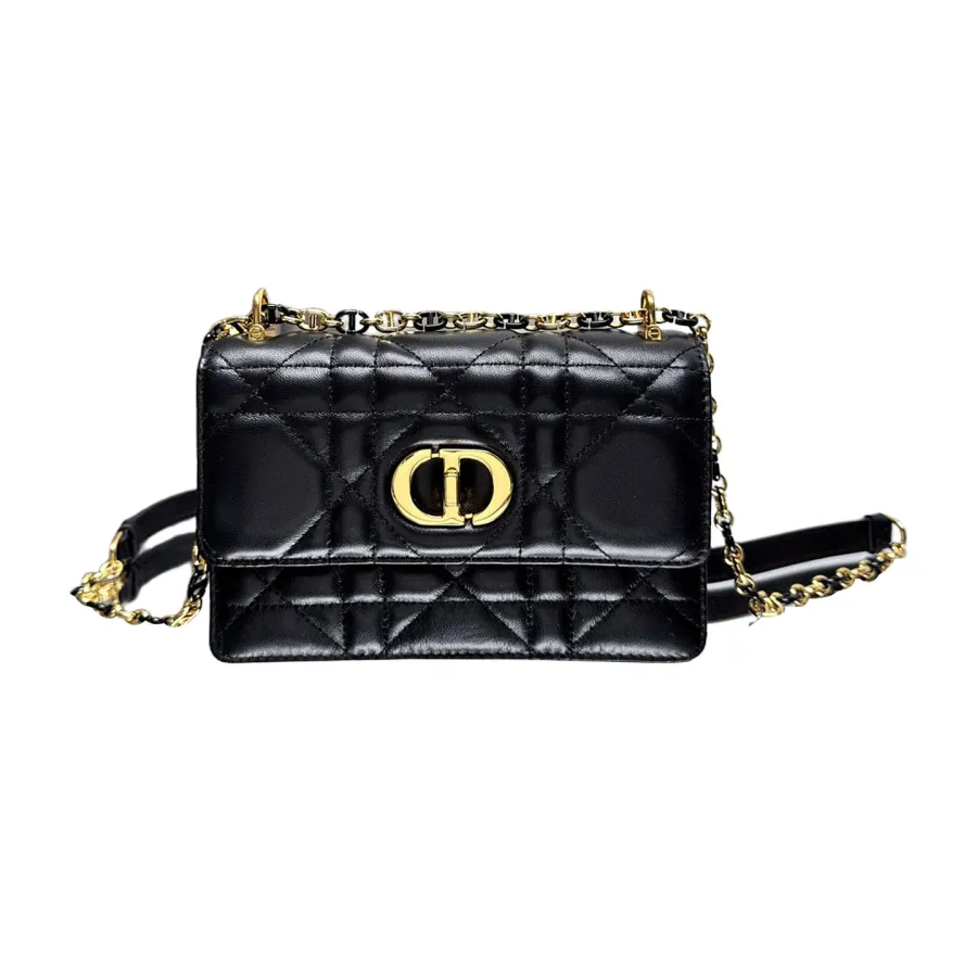 Dior Miss Caro Mini Bag With Chain In Beige/Black/White/Powder Pink Macrocannage Lambskin Gold Hardware