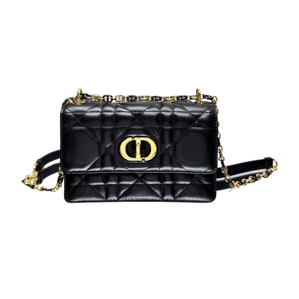 Dior Miss Caro Mini Bag With Chain In Beige/Black/White/Powder Pink Macrocannage Lambskin Gold Hardware - Image 6