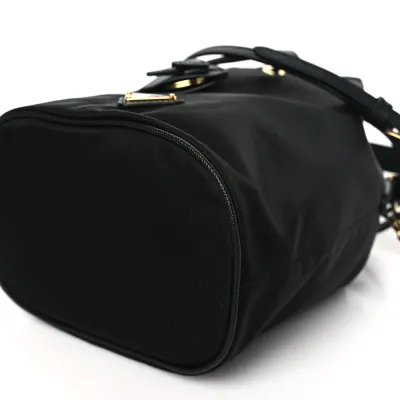 Prada Mini Re-Edition 1978 Bucket Bag Black Re-Nylon & Saffiano Leather Gold Hardware
