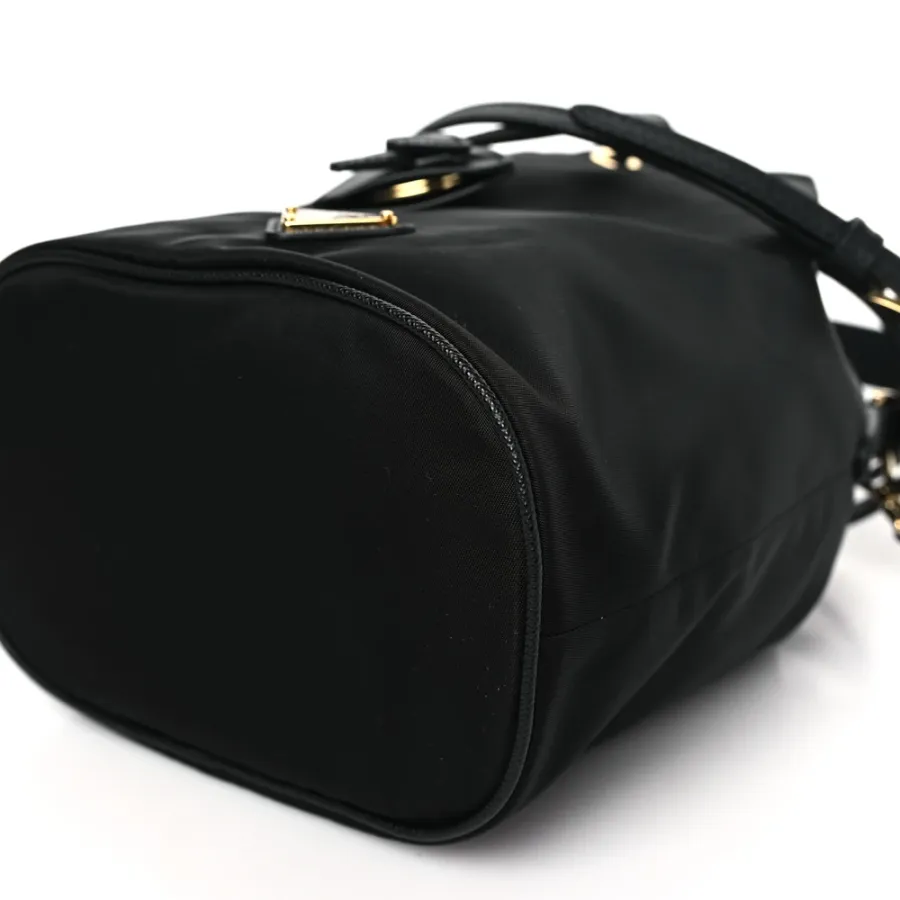 Prada Mini Re-Edition 1978 Bucket Bag Black Re-Nylon & Saffiano Leather Gold Hardware