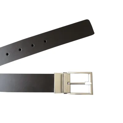 Bottega Veneta Men's  Square Buckle Belt In Coffee/Black Calfskin With Silver Hardware 35mm