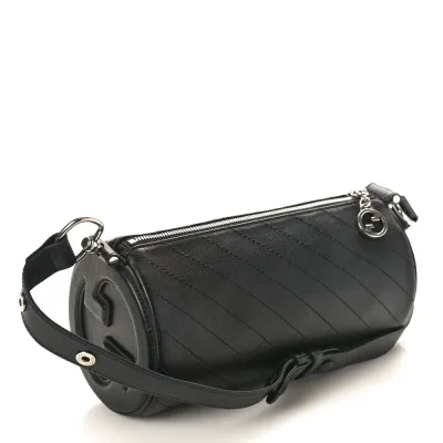 Gucci Mini Diagonal Stitched Blondie Barrel Shoulder Bag Black Sakai Be Green Calfskin Leather Silver Hardware