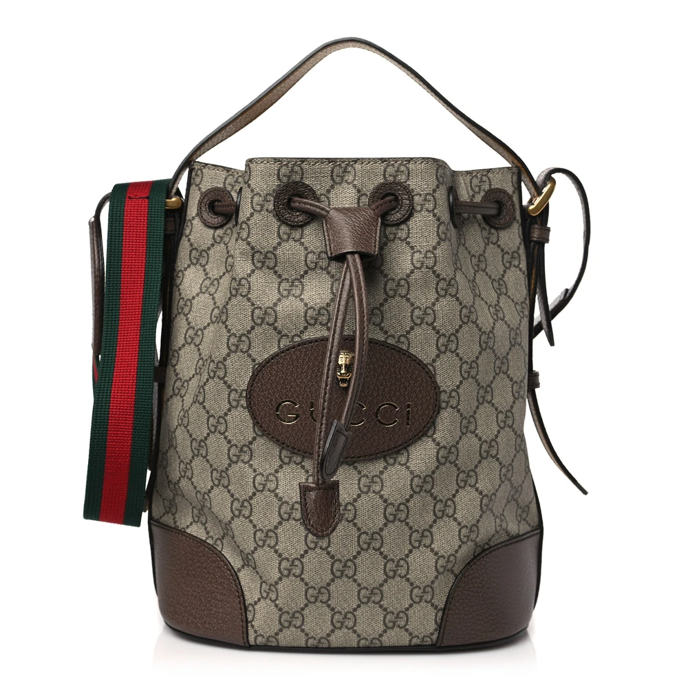 Gucci Média Neo Vintage Mochila Bucket com Cordão Novo Acero Crop GG Supreme Monograma Canvas Hardware Dourado