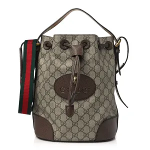 Gucci Medium Neo Vintage Drawstring Bucket Backpack New Acero Crop GG Supreme Monogram Canvas Gold Hardware