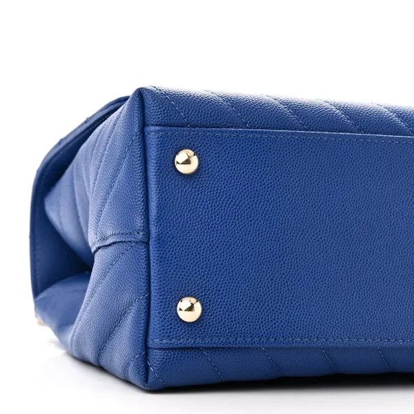 Designer Coco Handle Handbag – Small Blue Chevron - Image 4