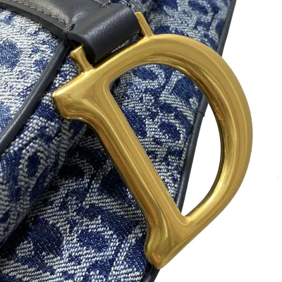 Dior Medium Saddle Bag With Strap Blue Denim Dior Oblique Jacquard/Powder Pink/Stone Gray/Cedar Green/Blue Grained Calfskin Gold Hardware