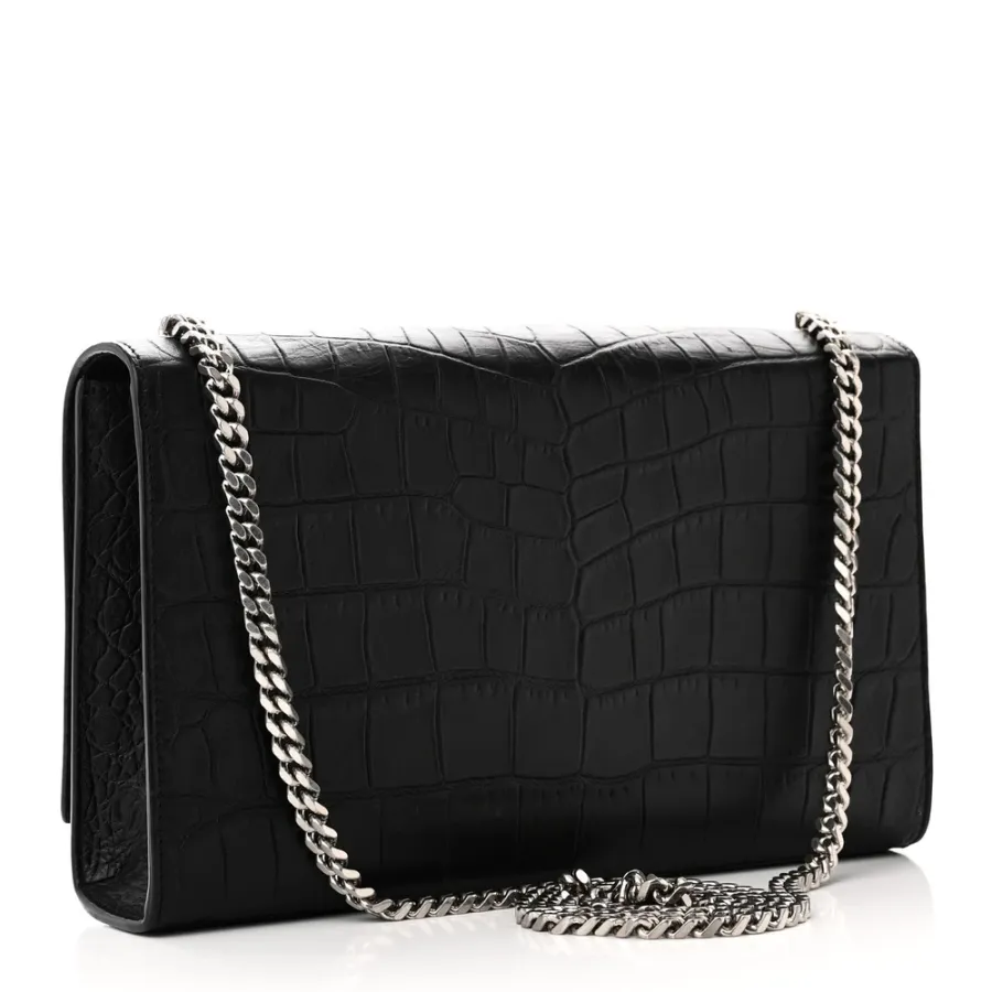 Saint Laurent Medium Kate Tassel Satchel Black Embossed Classic Monogram Calfskin & Crocodile Leather Silver Hardware