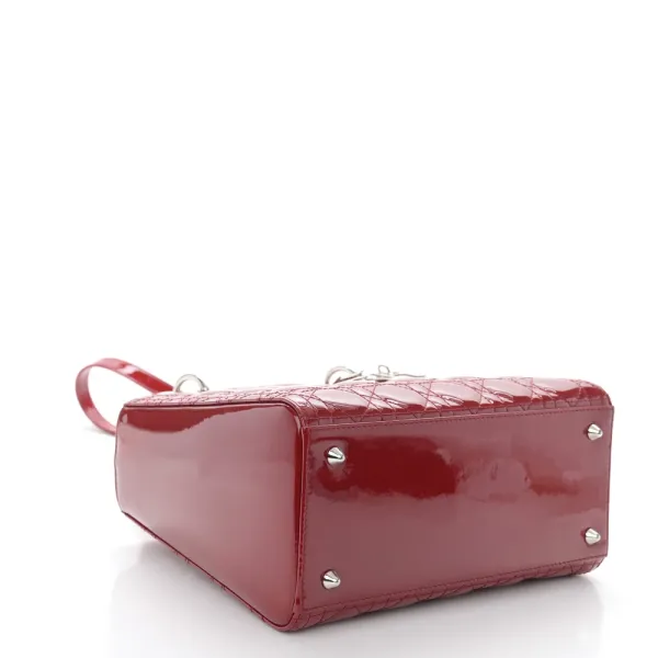 Dior Medium Lady Dior Dark Red Patent Cannage Calfskin Leather Silver Hardware - Image 6