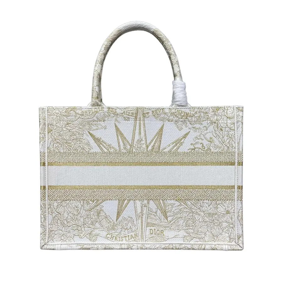 Dior Medium Dior Book Tote White Reve D'infini Embroidery Gold Tone Metallic Thread