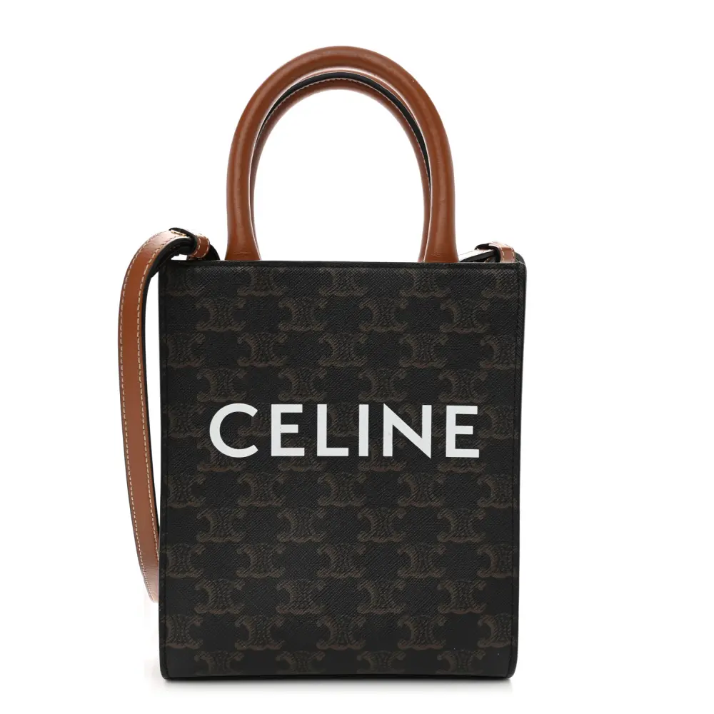 Celine Mini Vertical Cabas Tan Triomphe Canvas & Calfskin Leather Gold Hardware