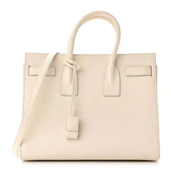 Saint Laurent Small Sac De Jour Dove White Grained Calfskin Leather
